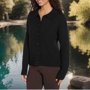 Banana Republic Women Polo Cardigan Sweater Button-Up Long Sleeves Black Large